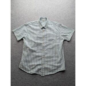 Eddie Bauer Seersucker Men Shirt XL Green‎ Blue Plaid Short Sleeve